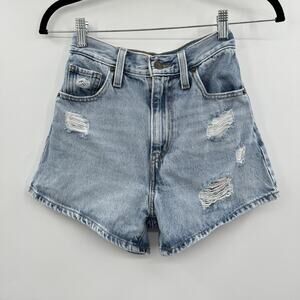 Levi's High Waisted Mom Shorts Sz 23 Blue Light Wash Distressed 3" Inseam